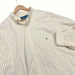 Vintage 90s Ralph Lauren Striped Button Down Shirt Mens 3XLT Tall Yellow Blue